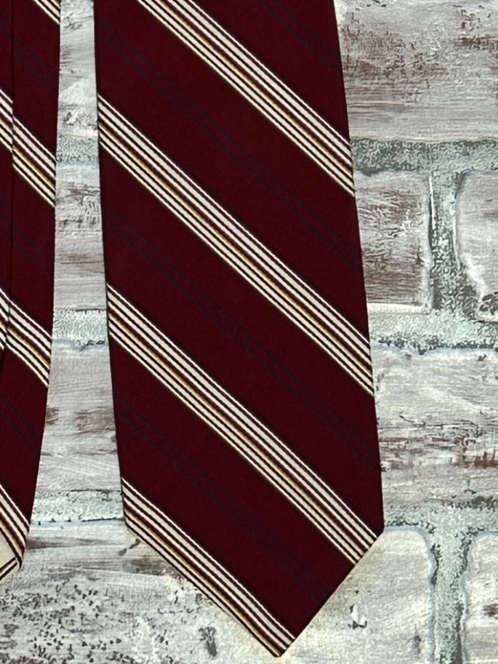 Vintage Kings Lynn Supra Qiana Nylon Tie Maroon Regimental Stripe USA Made 70s